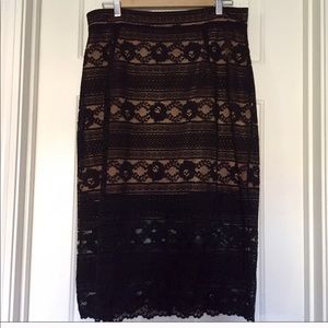Black Lace Pencil Skirt Midi Length